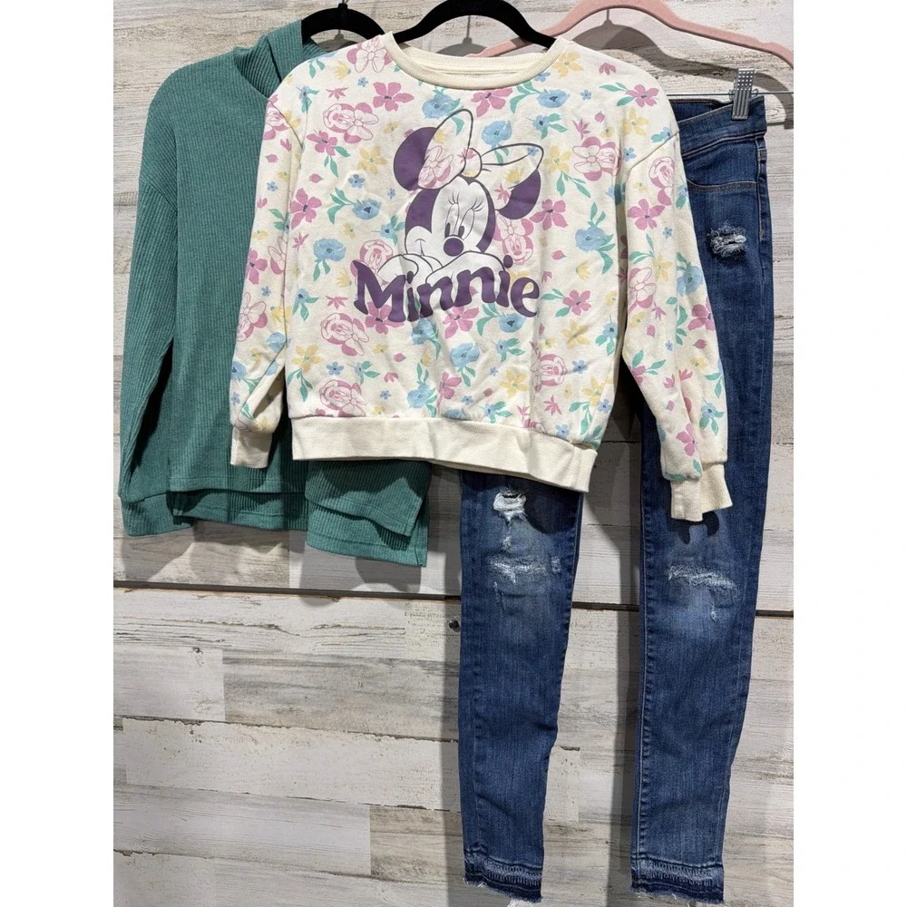 Old Navy Disney Bundle Girls 14 Green Minnie Mouse Distressed Jeggings